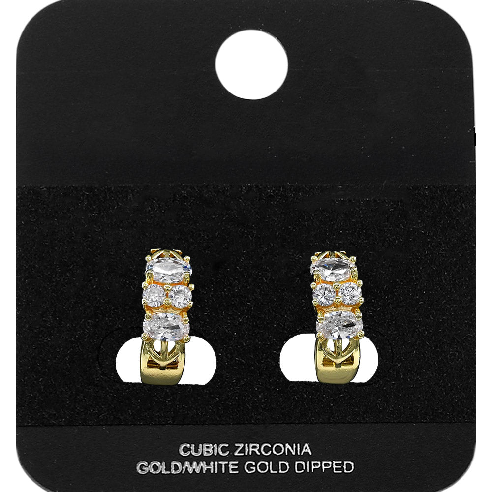 Gold Dipped CZ Cluster Embellished Mini Open Hoop Earrings