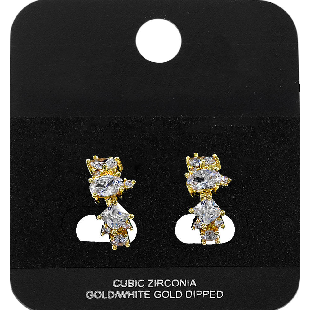 Gold Dipped Multi Shape CZ Cluster Around Mini Open Hoop Earrings