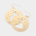 Stone Embellished Cutout Christmas Socks Brass Metal Round Dangle Earrings