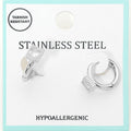 Stainless Steel Square Stone Accent Mini Huggie Hoop Earrings