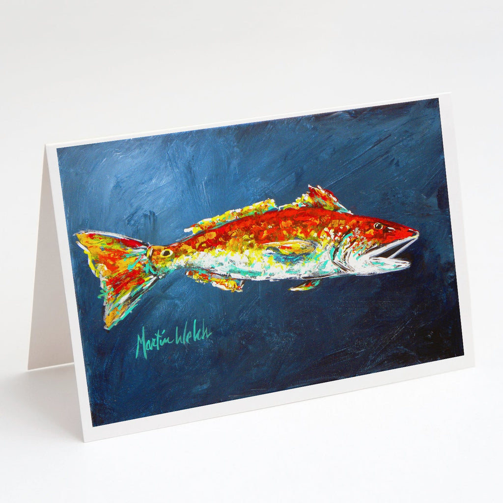 Fish - Red Fish Red for Jarett Greeting Cards Pack of 8 Blank Cards with Envelopes Whimsical A7 Size 5x7