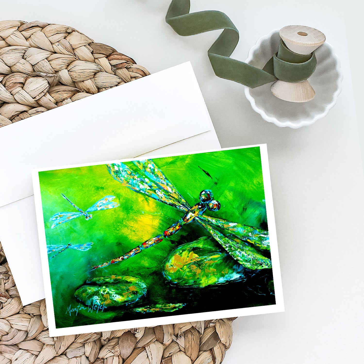 Dragonfly Summer Flies Greeting Cards Pack of 8 Blank Cards with Envelopes Whimsical A7 Size 5x7