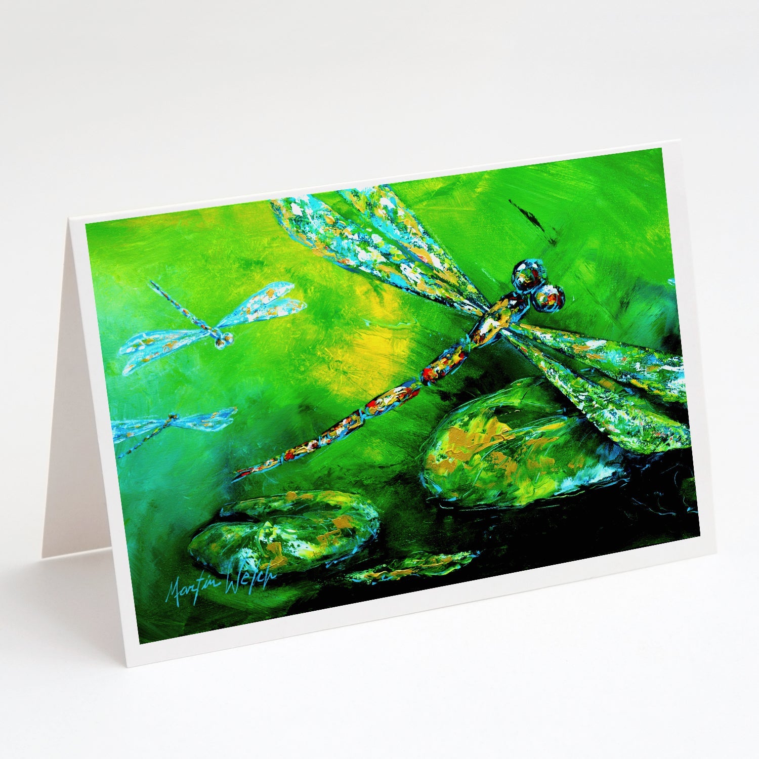 Dragonfly Summer Flies Greeting Cards Pack of 8 Blank Cards with Envelopes Whimsical A7 Size 5x7