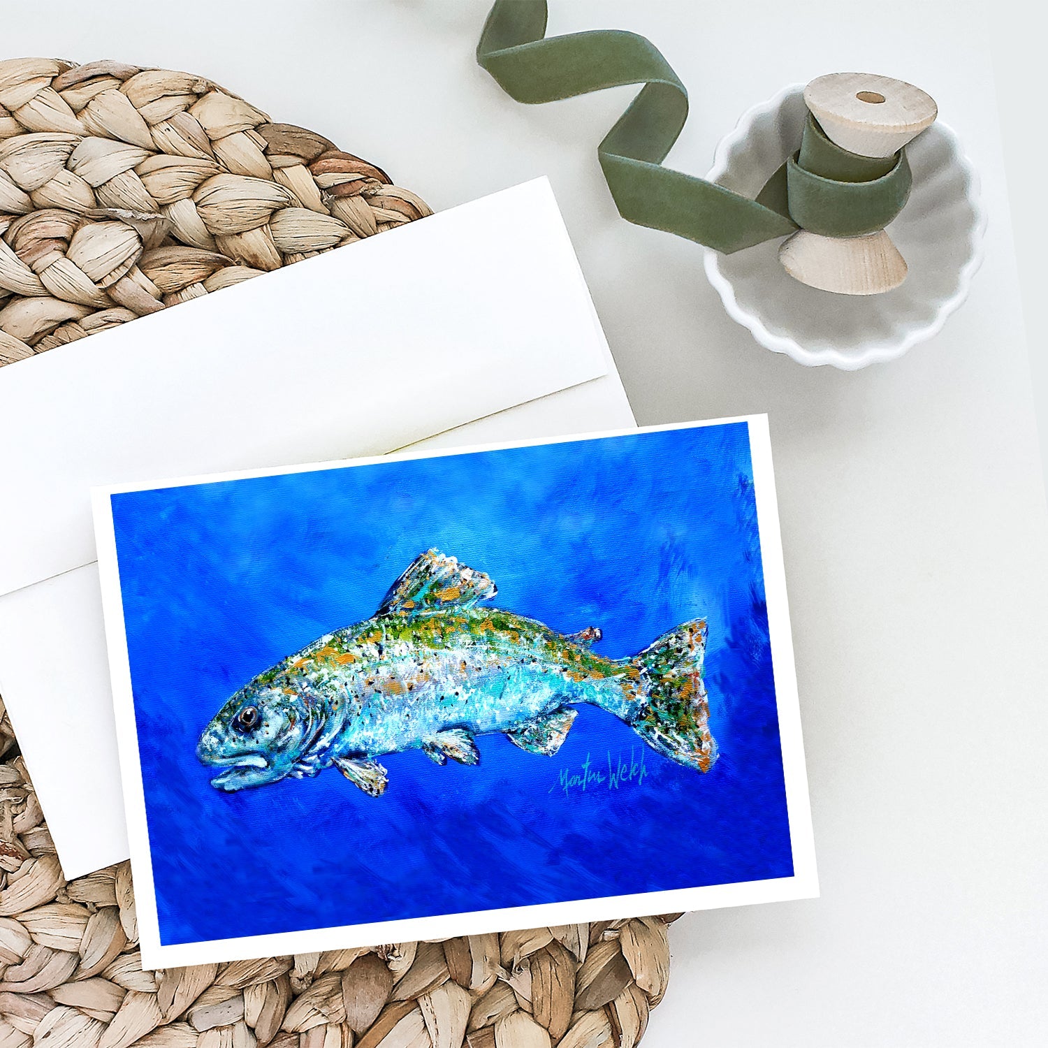 Fish Headed Downstream Greeting Cards Pack of 8 Blank Cards with Envelopes Whimsical A7 Size 5x7