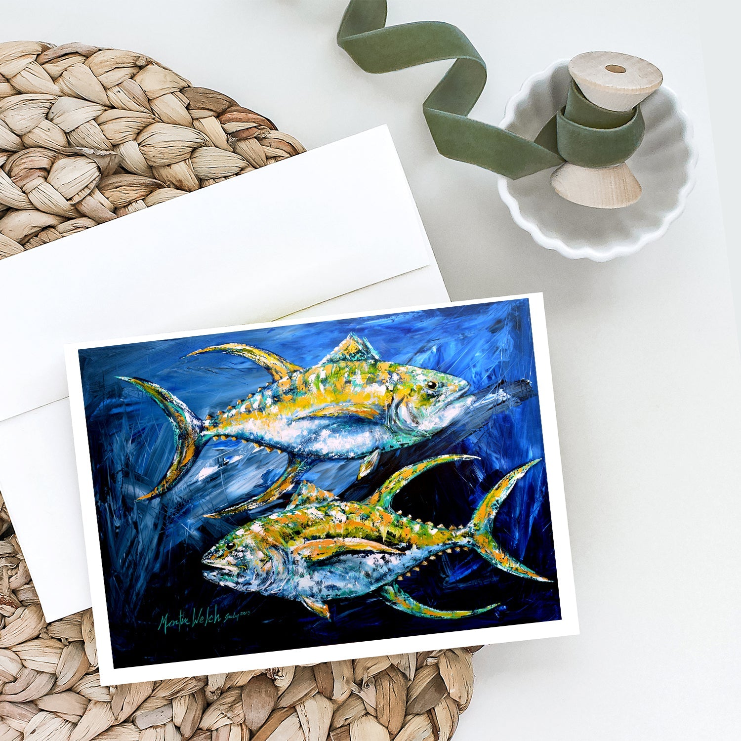 Fish - Tuna Tuna Blue Greeting Cards Pack of 8 Blank Cards with Envelopes Whimsical A7 Size 5x7
