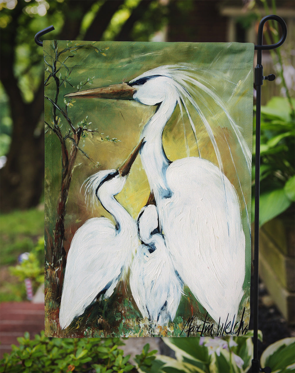 Blessing at Feeding Time Egret Family Garden Flag Mailbox Decorative Yard Banner Outside Patio Artwork for Flower Beds, Garden Size, Multicolor