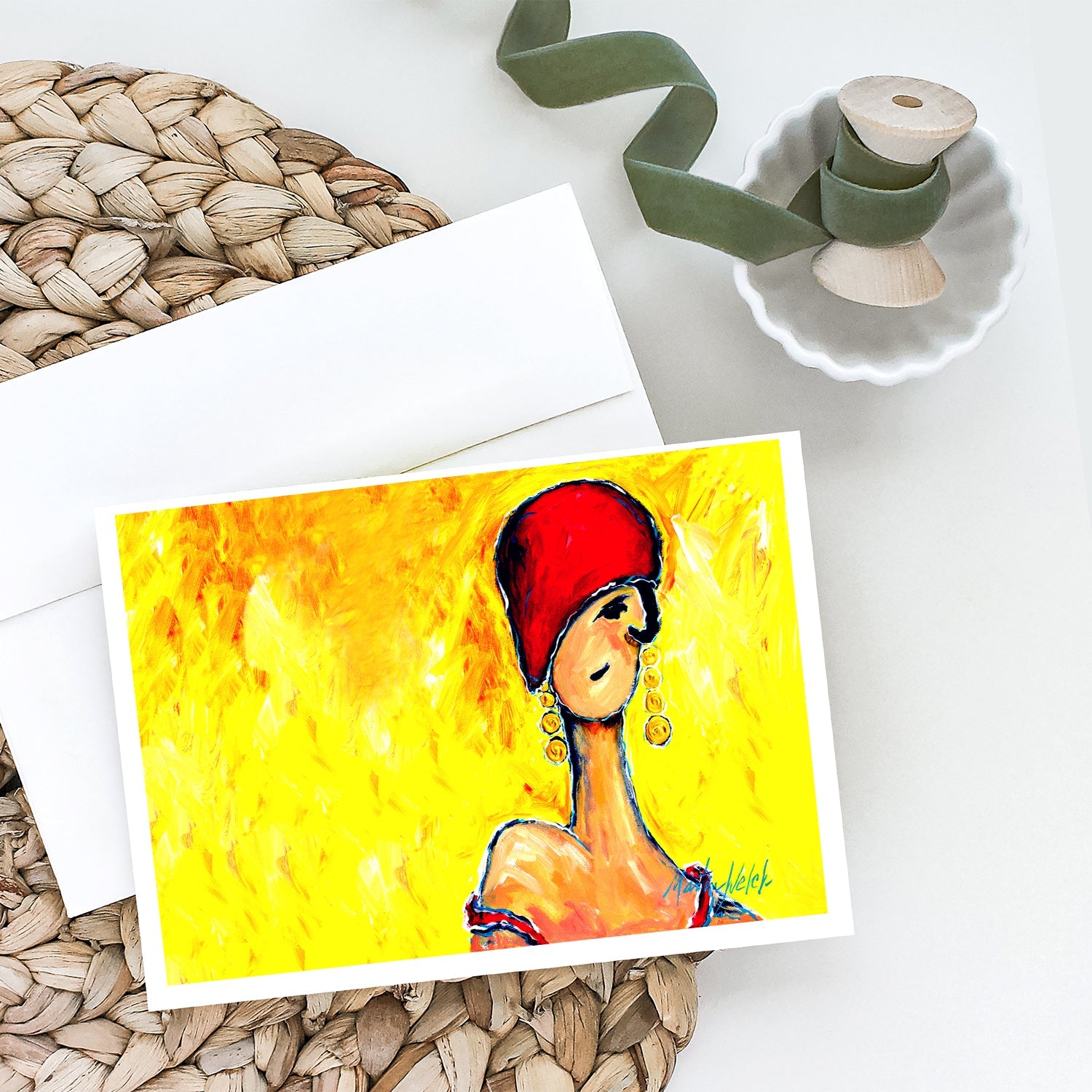 Azalines Earrings Lady Greeting Cards Pack of 8 Blank Cards with Envelopes Whimsical A7 Size 5x7
