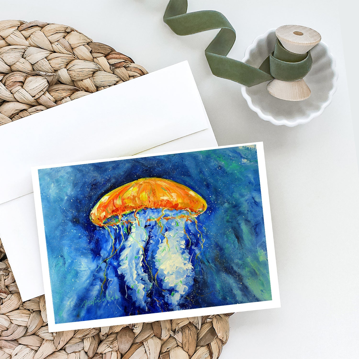 Calm Water Jellyfish Greeting Cards Pack of 8 Blank Cards with Envelopes Whimsical A7 Size 5x7