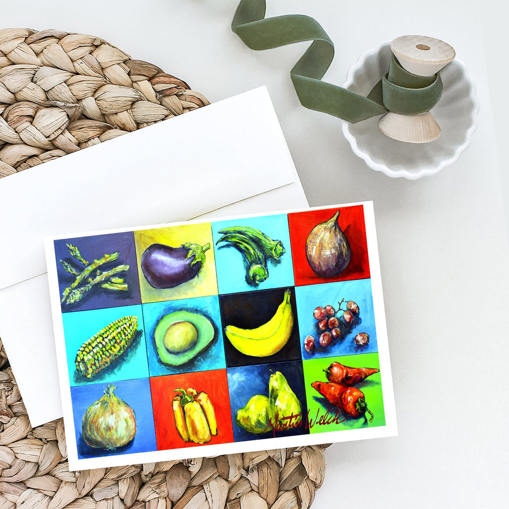 Mixed Fruits and Vegetables Greeting Cards Pack of 8 Blank Cards with Envelopes Whimsical A7 Size 5x7