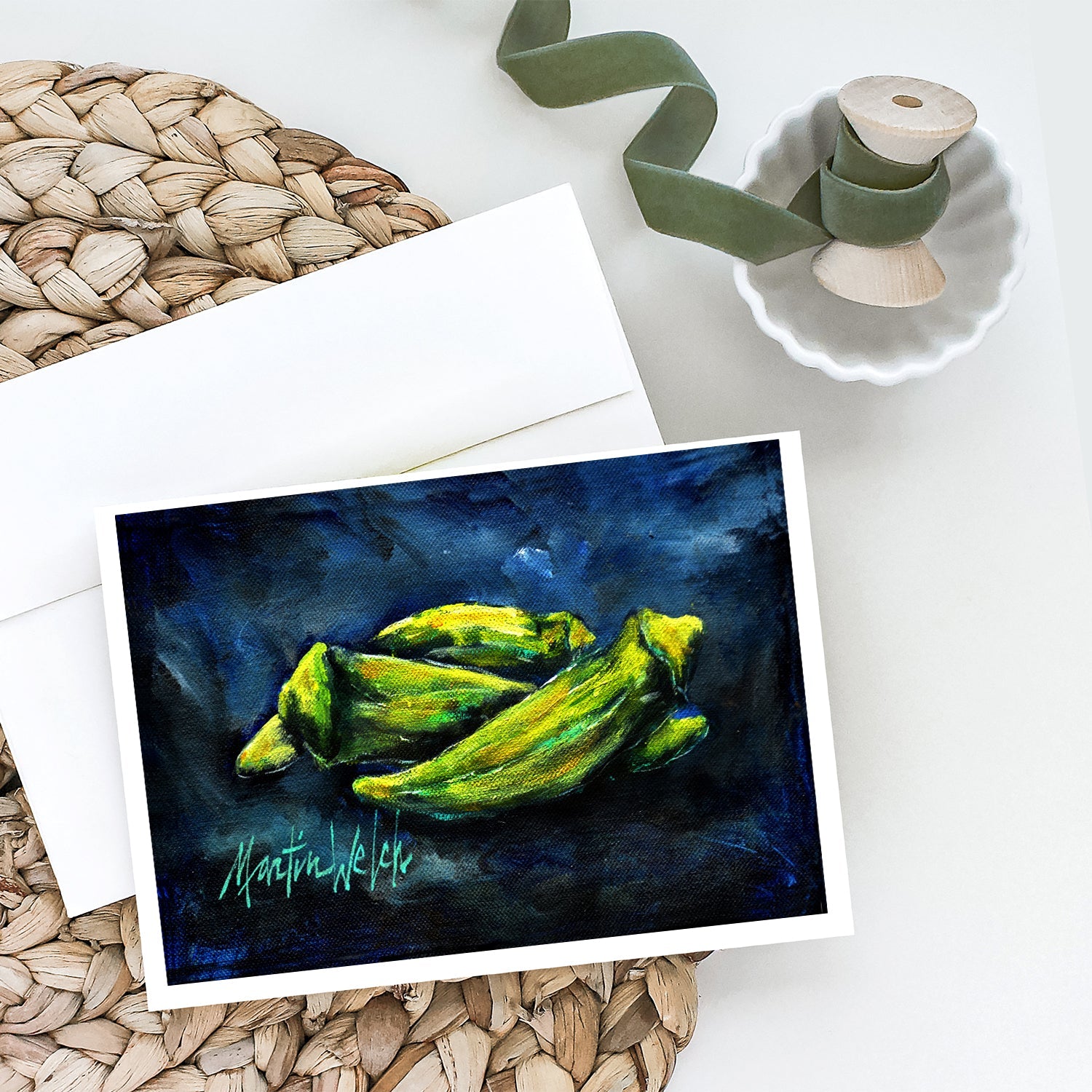 Okra Bleu Greeting Cards Pack of 8 Blank Cards with Envelopes Whimsical A7 Size 5x7