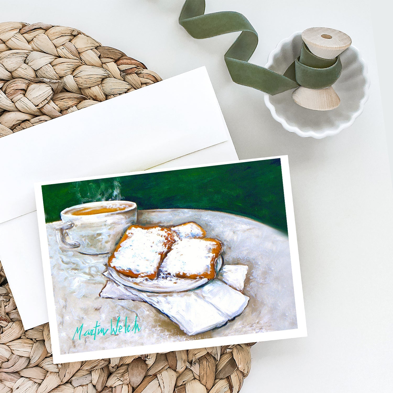 Breakfast Delight Beignets Greeting Cards Pack of 8 Blank Cards with Envelopes Whimsical A7 Size 5x7