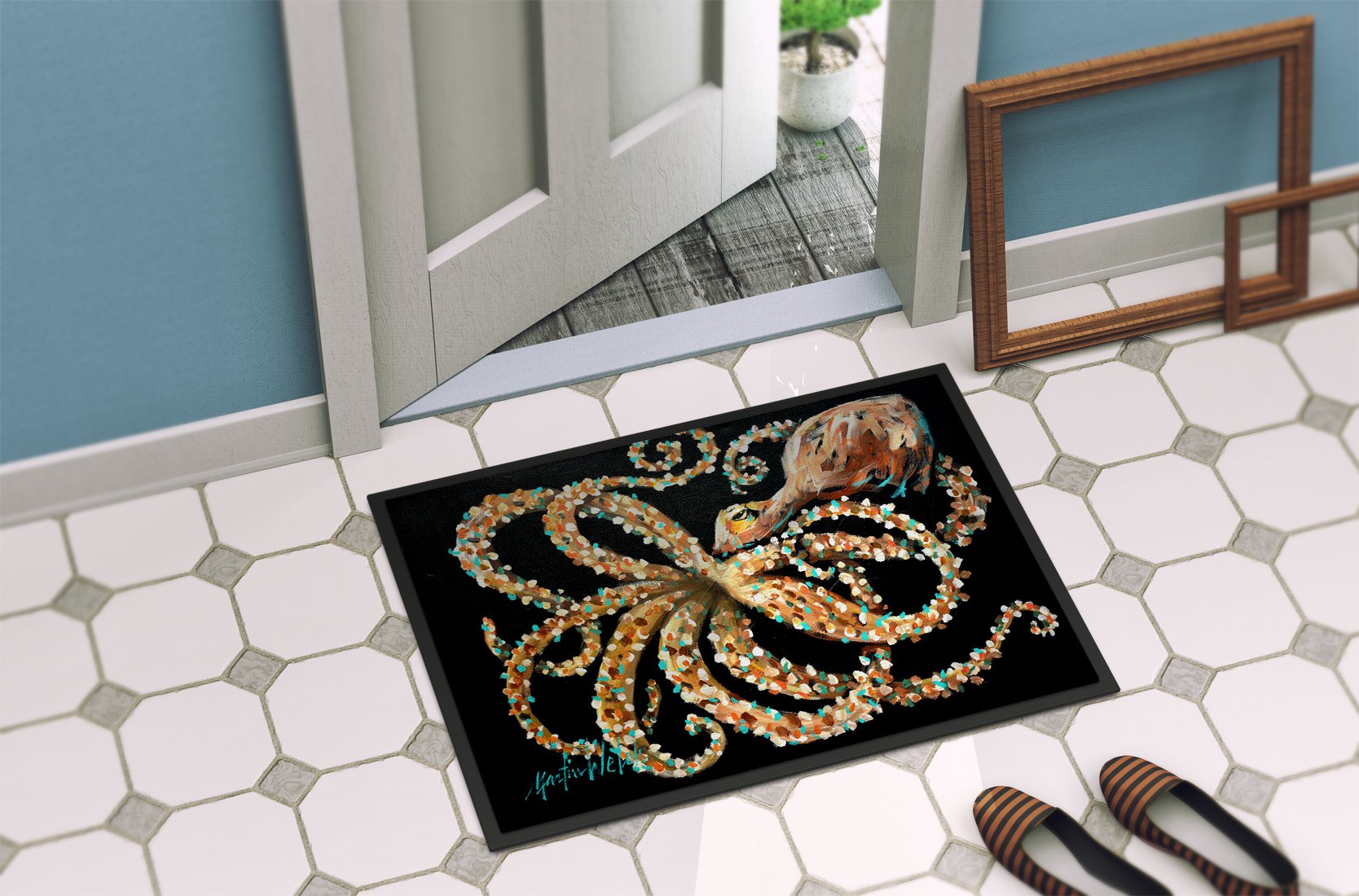 Eye On You Octopus Doormat Indoor Outdoor 24H X 36W Front Door Mat Rugs for Entryway, Non Slip Washable Low Pile,