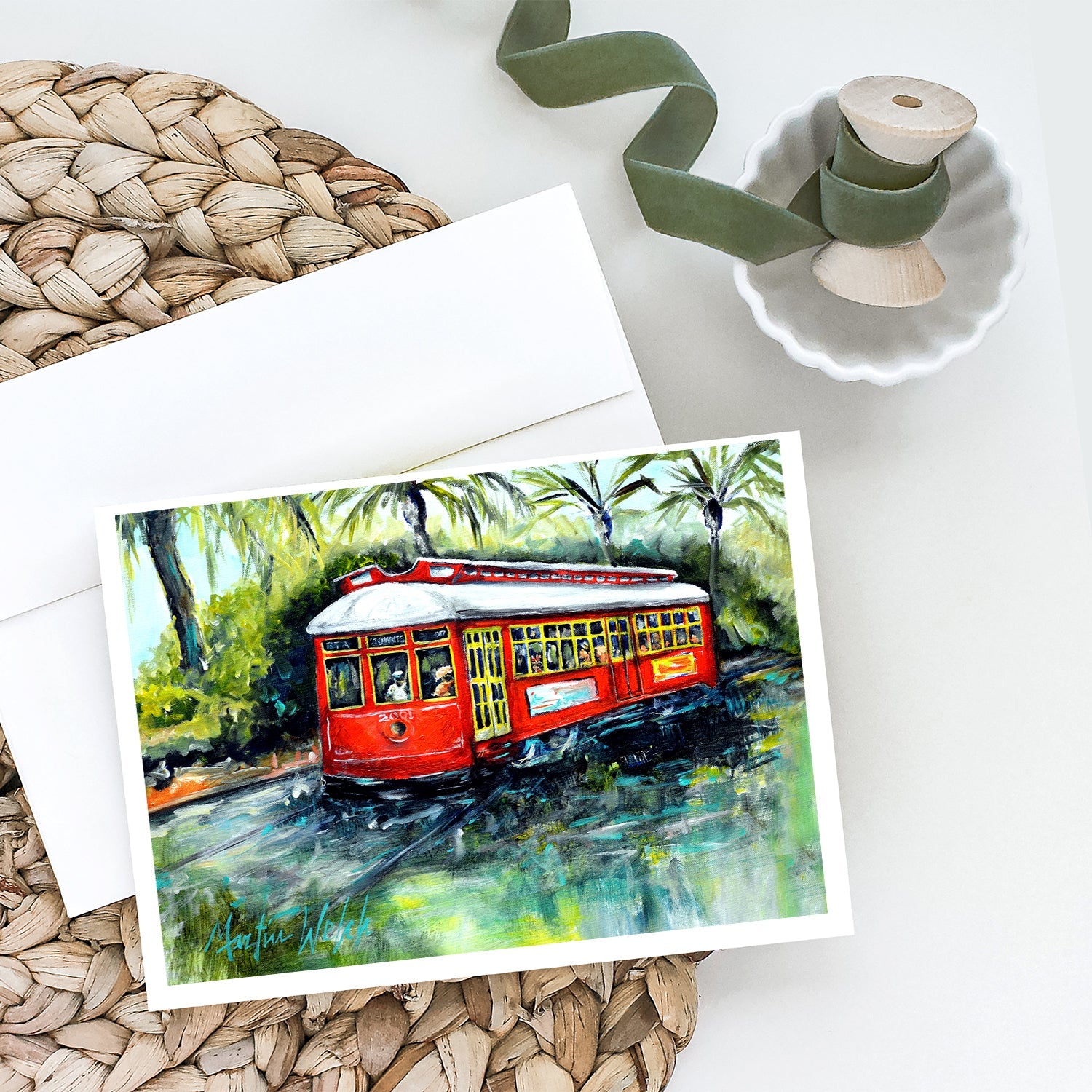 Little Red Street Car Greeting Cards Pack of 8 Blank Cards with Envelopes Whimsical A7 Size 5x7