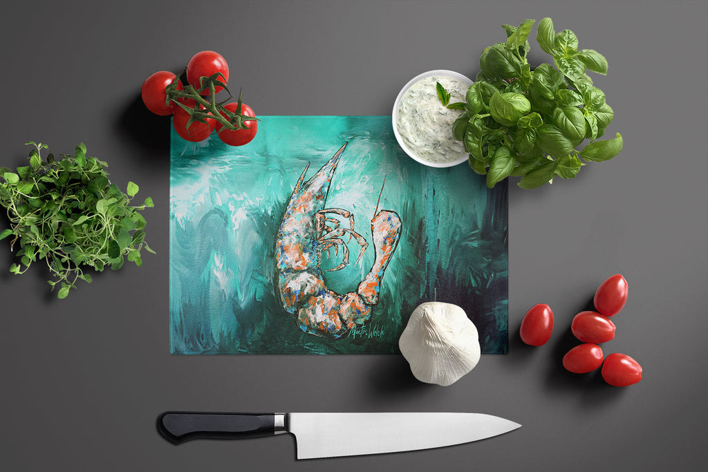 A Touch of Blue Shrimp Cutting Board Tempered Glass Kitchen Cutting Surface, Heat Resistant Chopping, Non-Slip Feet, Food Prep & Serving