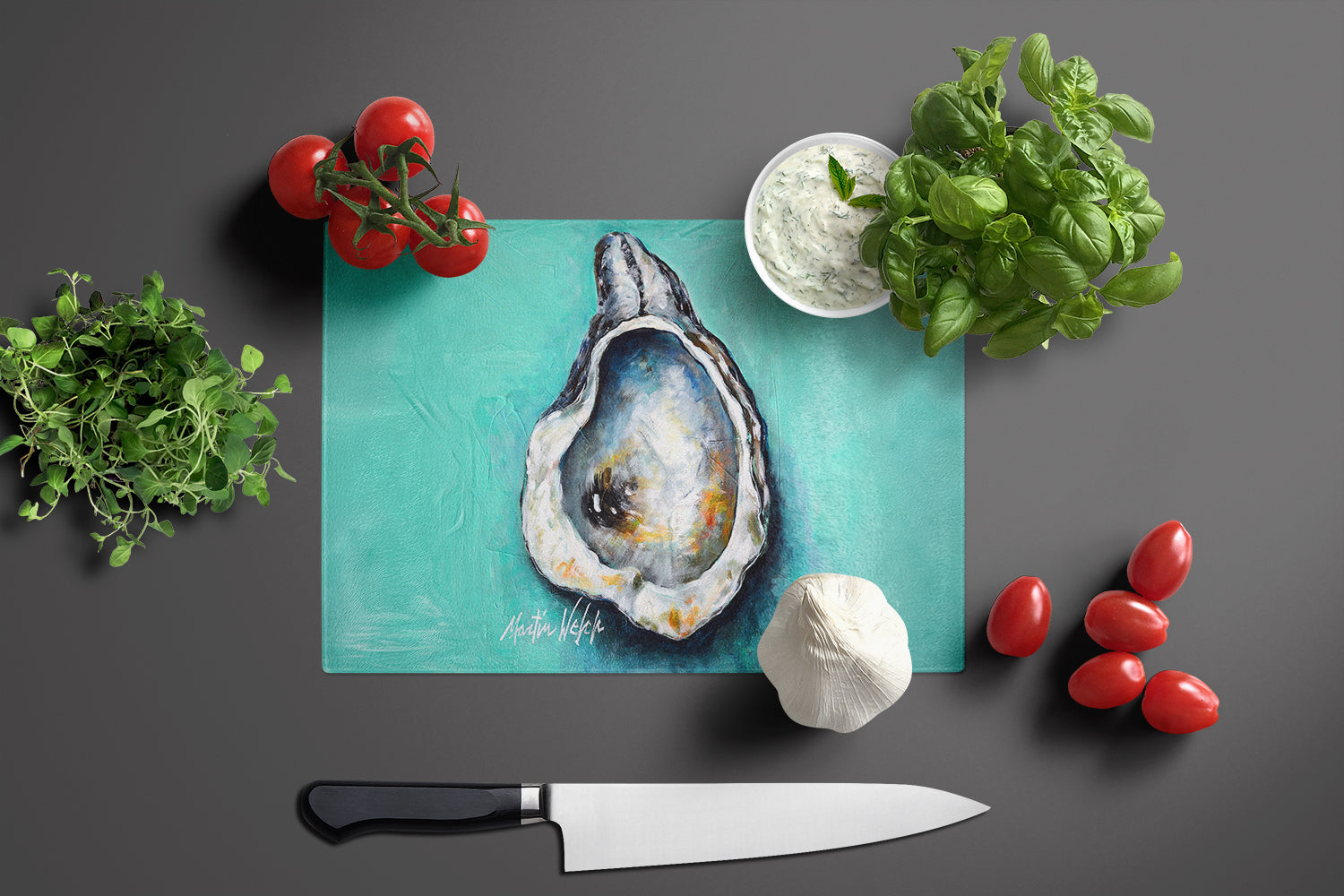 Aqua Pearl Oyster Cutting Board Tempered Glass Kitchen Cutting Surface, Heat Resistant Chopping, Non-Slip Feet, Food Prep & Serving