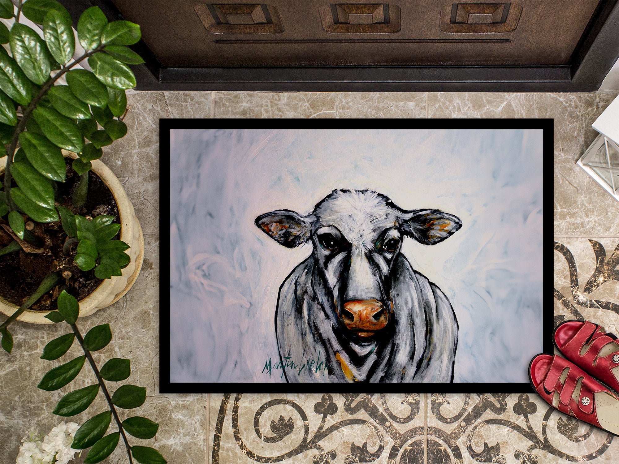Bessie the Cow Doormat Indoor Outdoor 18H X 27W Front Door Mat Rugs for Entryway, Non Slip Washable