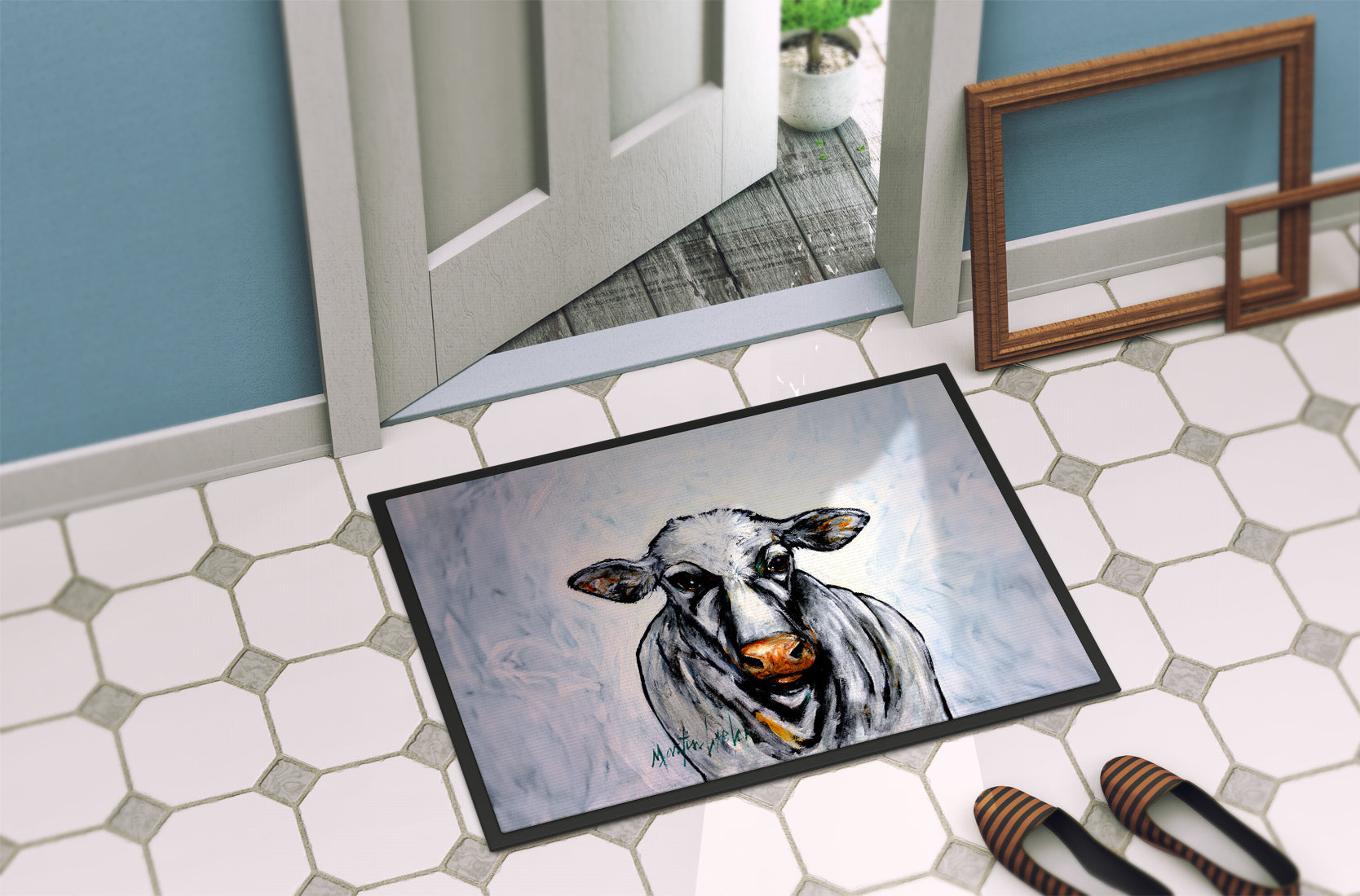 Bessie the Cow Doormat Indoor Outdoor 18H X 27W Front Door Mat Rugs for Entryway, Non Slip Washable