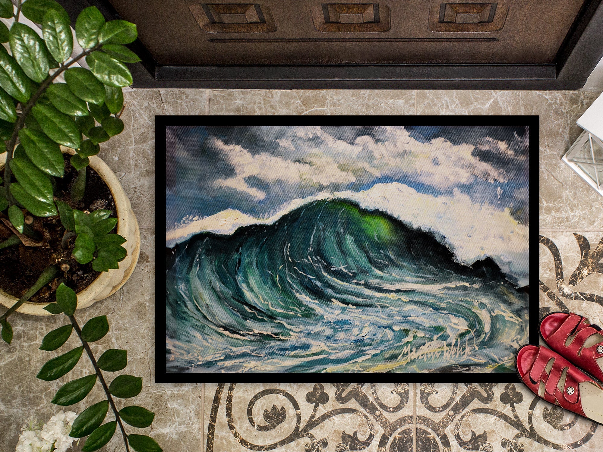 Big Blue Wave Doormat Indoor Outdoor 24H X 36W Front Door Mat Rugs for Entryway, Non Slip Washable Low Pile,