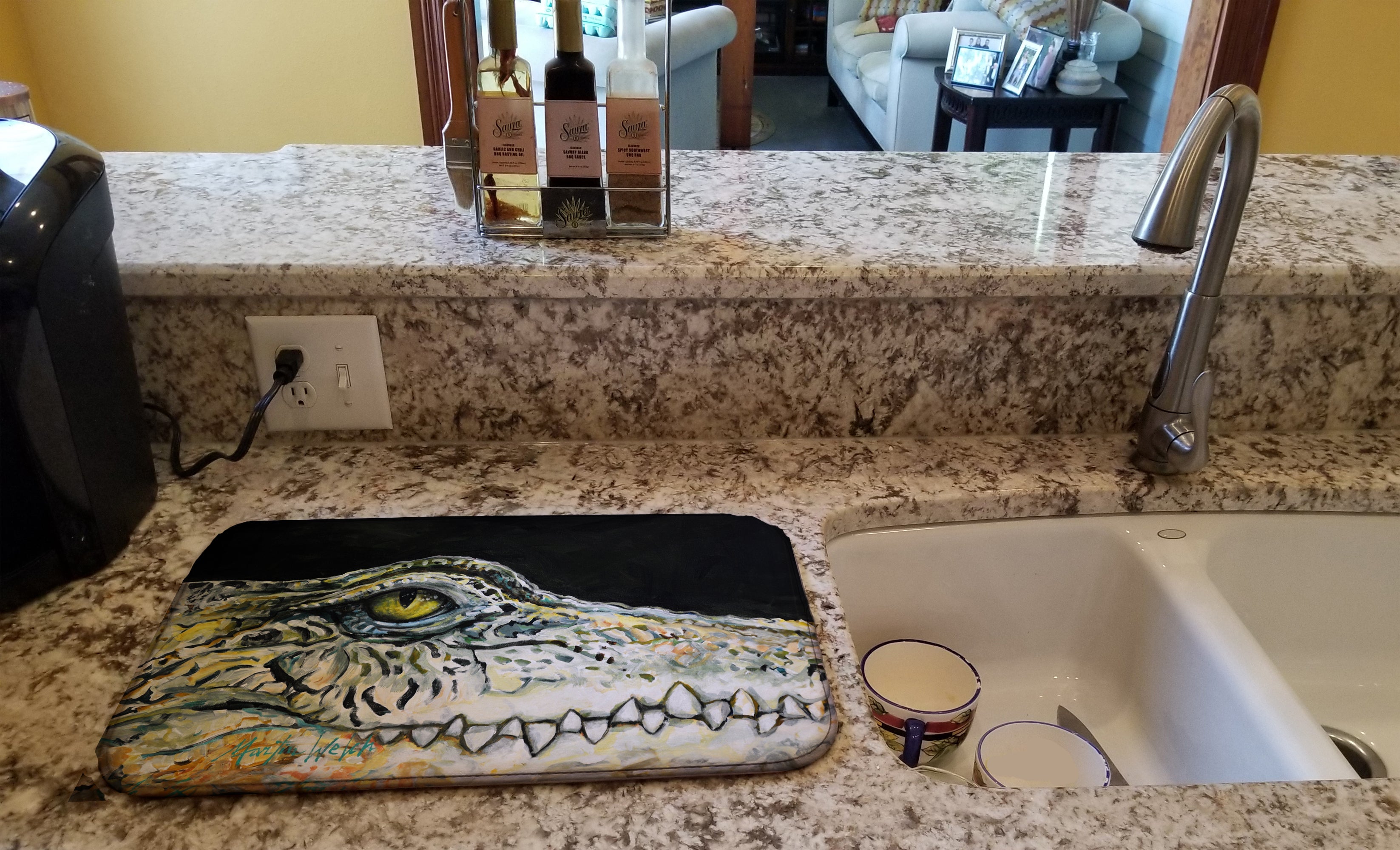 Bite Me Alligator Dish Drying Mat Absorbent Dish Drying Mat Pad for Kitchen Counter Dish Drainer Mat for Countertop, 14 x 21", Multicolor