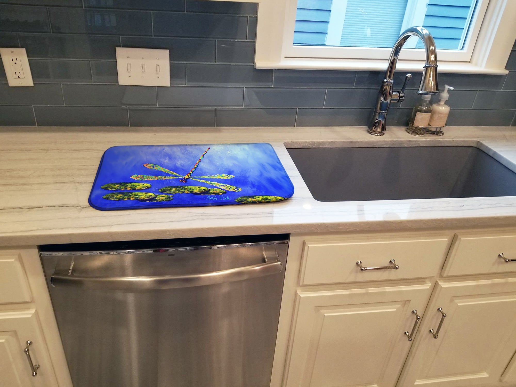 Blue Dragonfly Dish Drying Mat Absorbent Dish Drying Mat Pad for Kitchen Counter Dish Drainer Mat for Countertop, 14 x 21", Multicolor