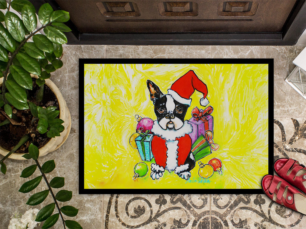 Boston Terrier Stinker That Stole Christmas Doormat Indoor Outdoor 24H X 36W Front Door Mat Rugs for Entryway, Non Slip Washable Low Pile,