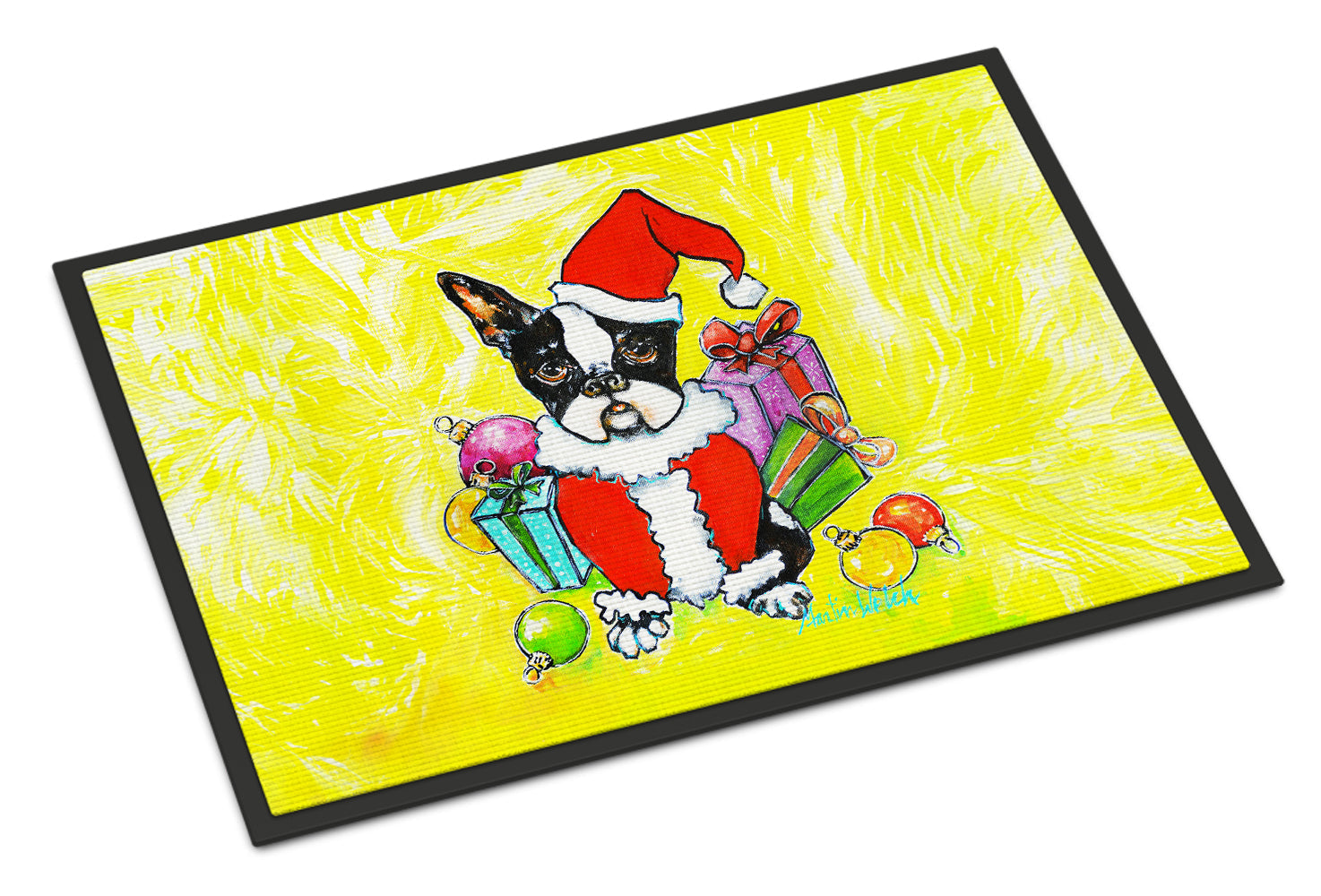 Boston Terrier Stinker That Stole Christmas Doormat Indoor Outdoor 18H X 27W Front Door Mat Rugs for Entryway, Non Slip Washable