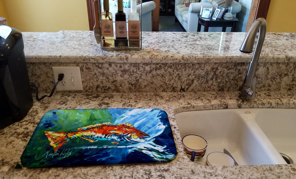 Break Through Red Fish Dish Drying Mat Absorbent Dish Drying Mat Pad for Kitchen Counter Dish Drainer Mat for Countertop, 14 x 21", Multicolor