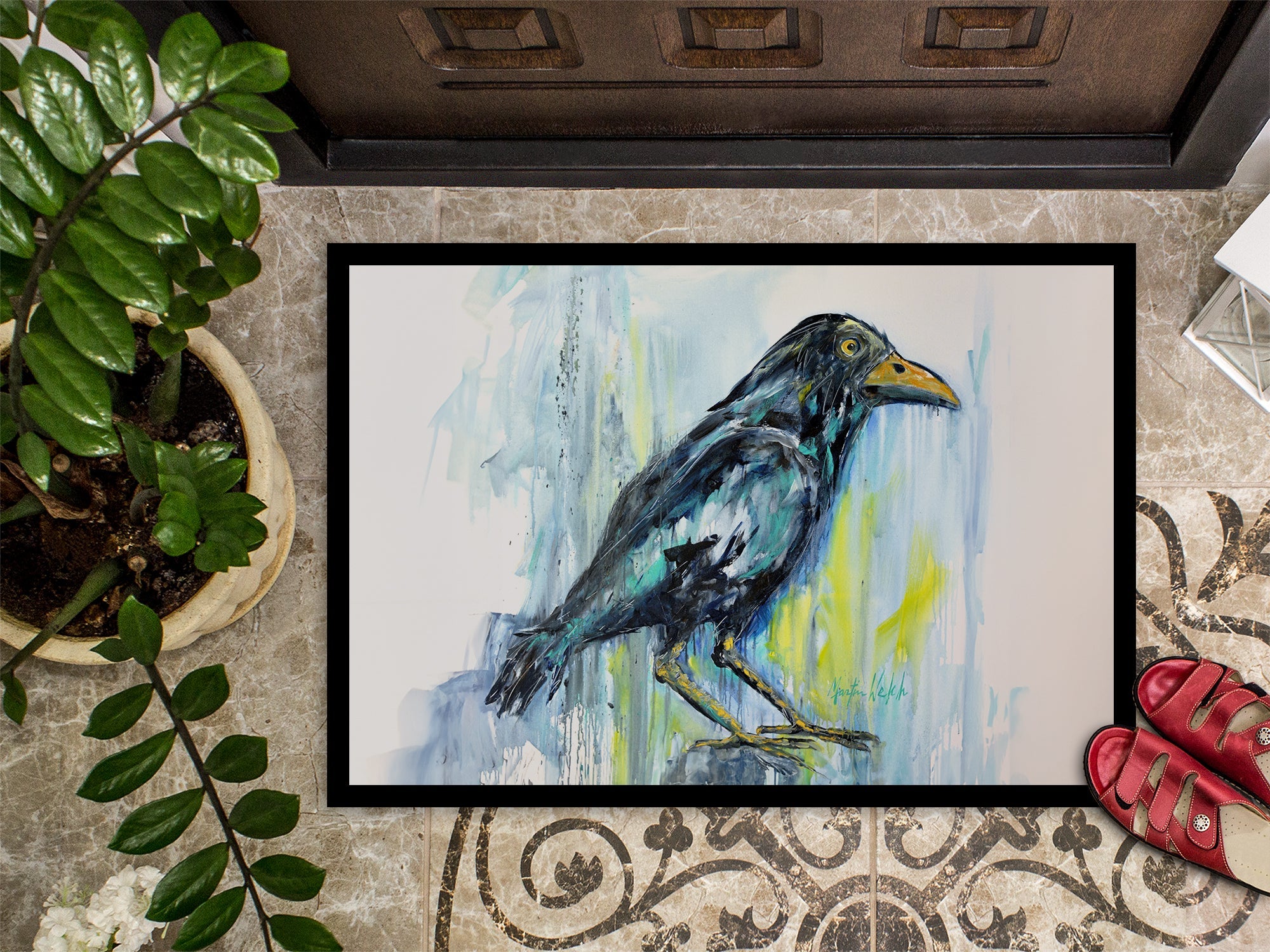 Burnt Corn Crow Doormat Indoor Outdoor 18H X 27W Front Door Mat Rugs for Entryway, Non Slip Washable