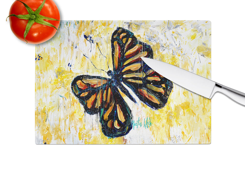 Butterfly Breeze Cutting Board Tempered Glass Kitchen Cutting Surface, Heat Resistant Chopping, Non-Slip Feet, Food Prep & Serving