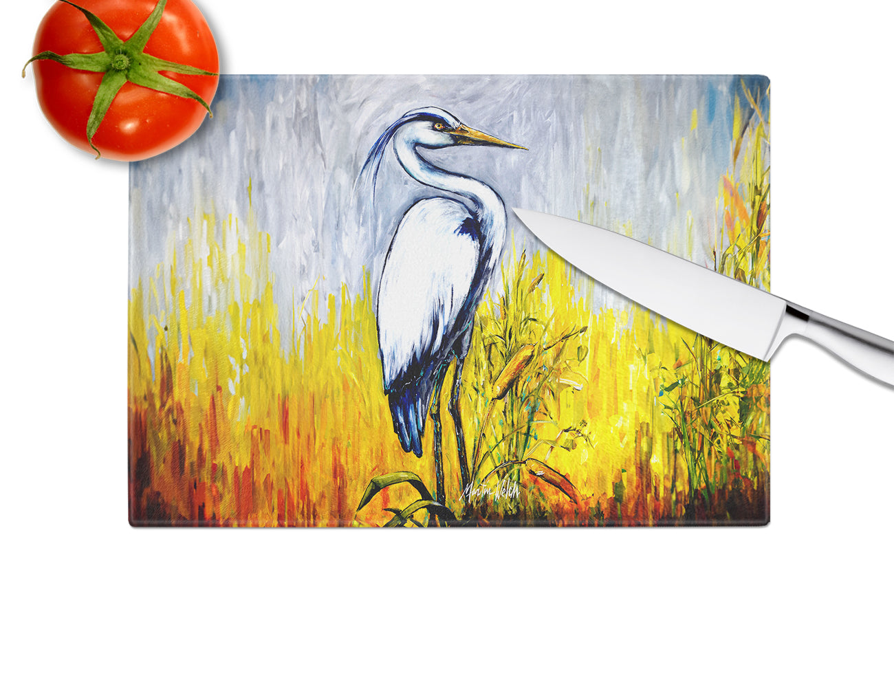 Cattin Around Heron Cutting Board Tempered Glass Kitchen Cutting Surface, Heat Resistant Chopping, Non-Slip Feet, Food Prep & Serving