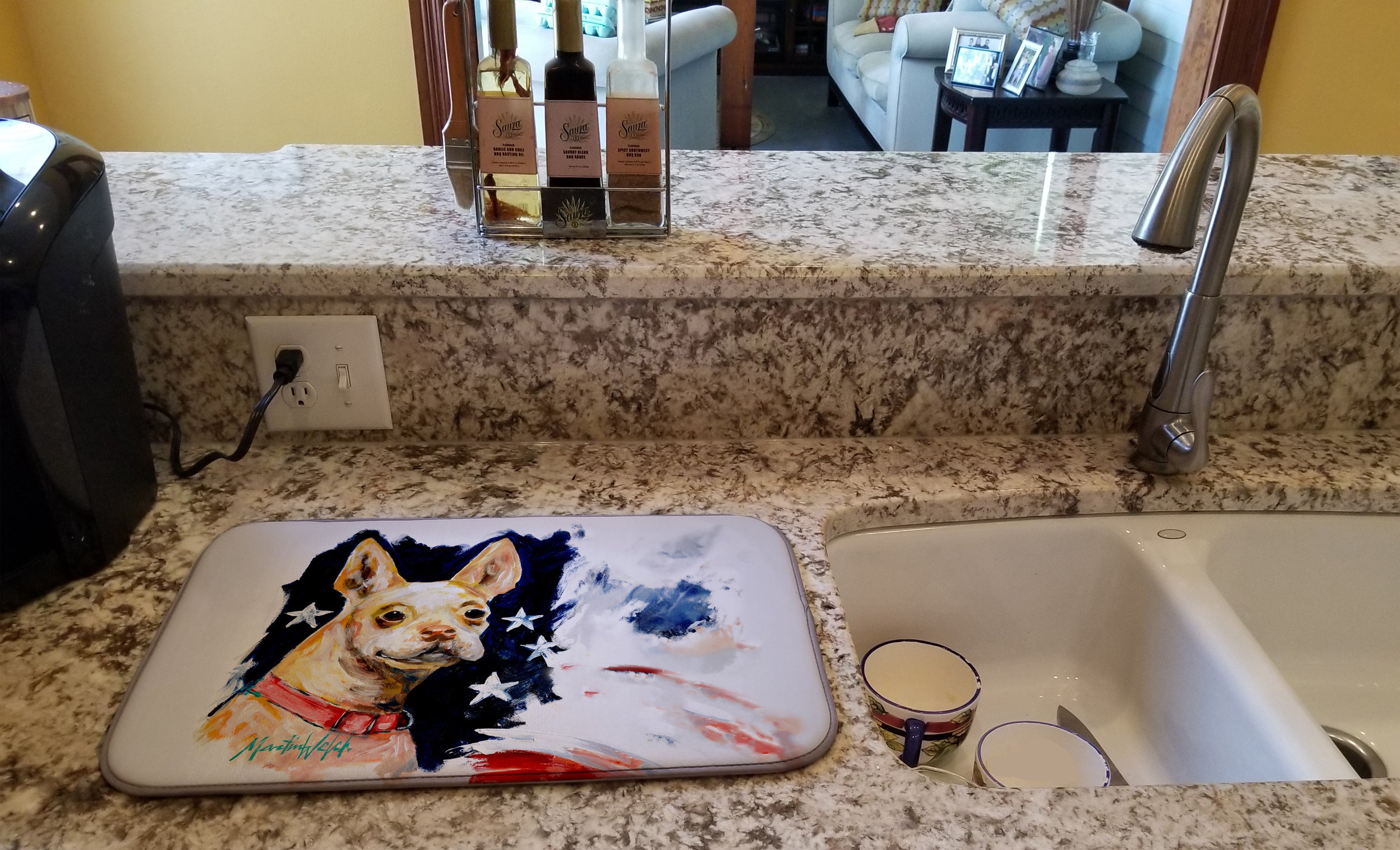 Chevy Boston Terrier Dish Drying Mat Absorbent Dish Drying Mat Pad for Kitchen Counter Dish Drainer Mat for Countertop, 14 x 21", Multicolor