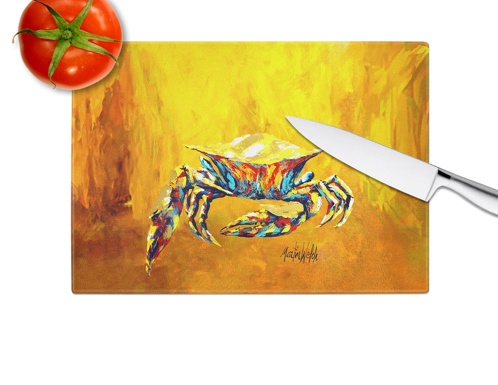 Crab Called the Bigger Jigger Cutting Board Tempered Glass Kitchen Cutting Surface, Heat Resistant Chopping, Non-Slip Feet, Food Prep & Serving