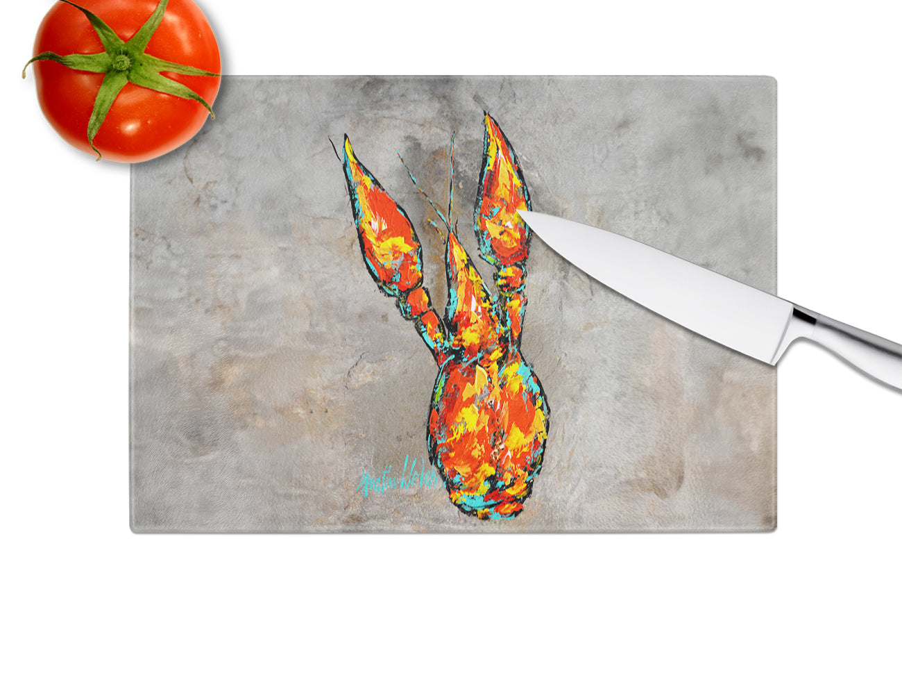 Crawfish From Arabi Cutting Board Tempered Glass Kitchen Cutting Surface, Heat Resistant Chopping, Non-Slip Feet, Food Prep & Serving