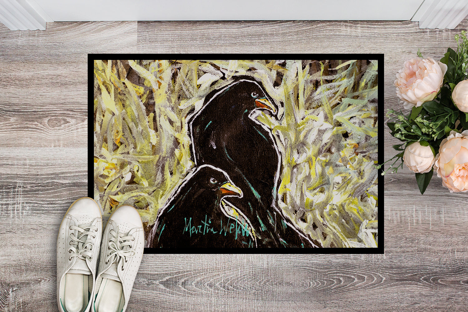 Crows Matt and Chester Doormat Indoor Outdoor 24H X 36W Front Door Mat Rugs for Entryway, Non Slip Washable Low Pile,
