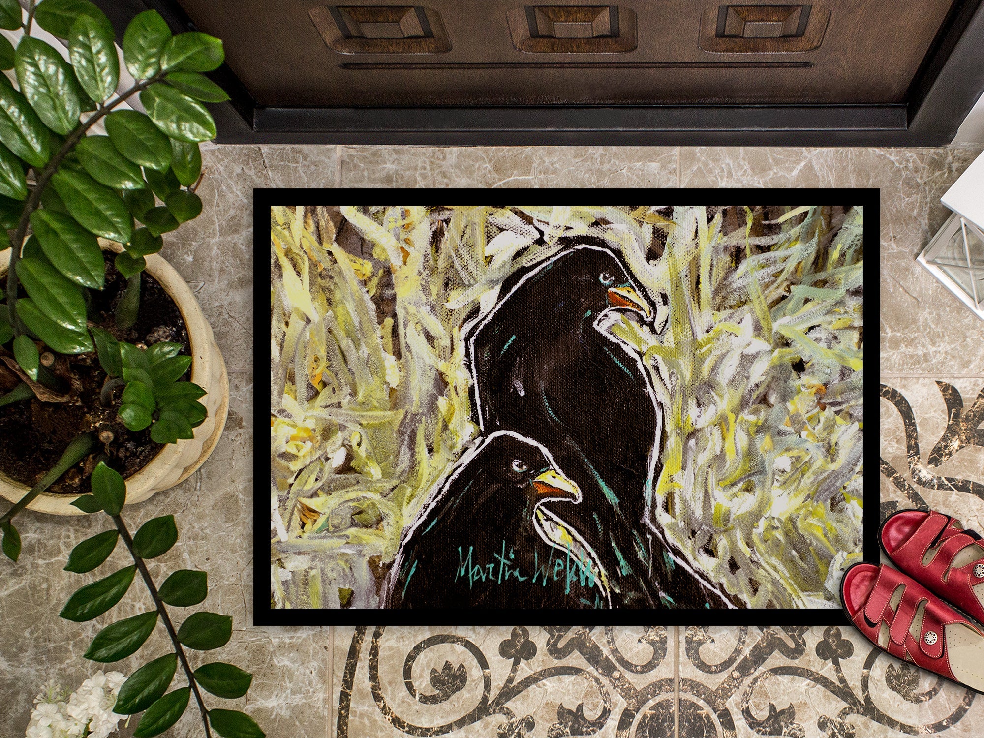 Crows Matt and Chester Doormat Indoor Outdoor 24H X 36W Front Door Mat Rugs for Entryway, Non Slip Washable Low Pile,