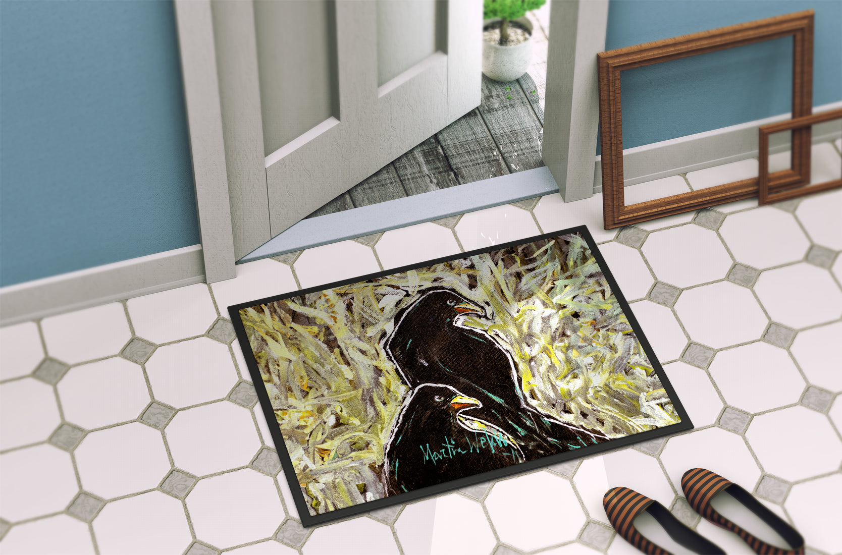 Crows Matt and Chester Doormat Indoor Outdoor 24H X 36W Front Door Mat Rugs for Entryway, Non Slip Washable Low Pile,