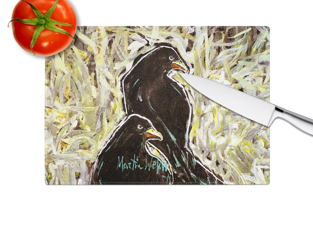 Crows Matt and Chester Cutting Board Tempered Glass Kitchen Cutting Surface, Heat Resistant Chopping, Non-Slip Feet, Food Prep & Serving