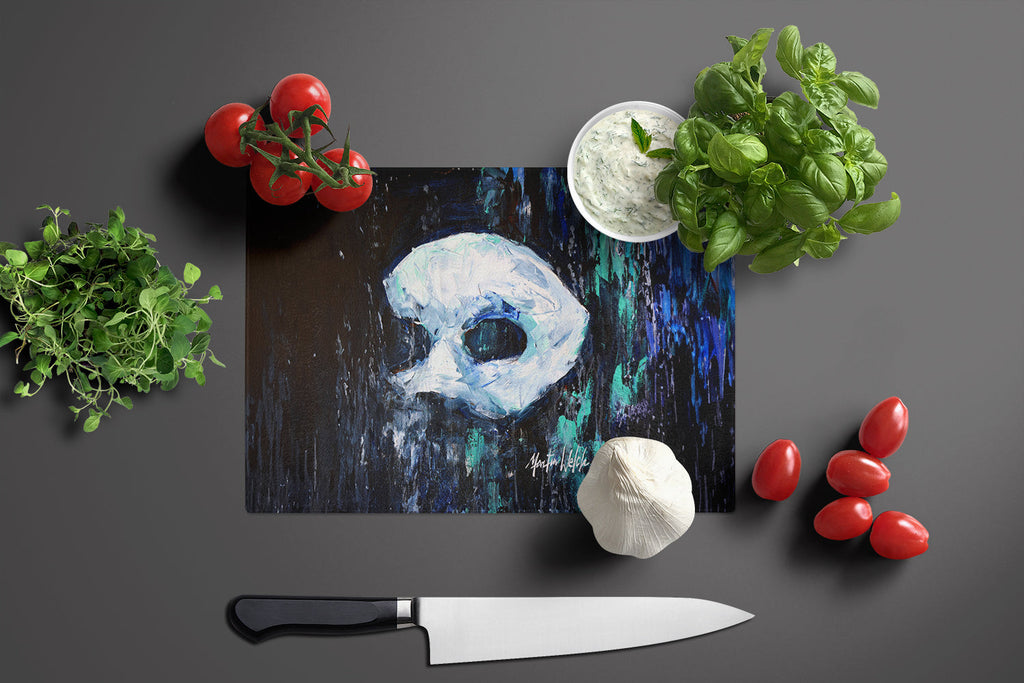 Cryptic Mask Cutting Board Tempered Glass Kitchen Cutting Surface, Heat Resistant Chopping, Non-Slip Feet, Food Prep & Serving