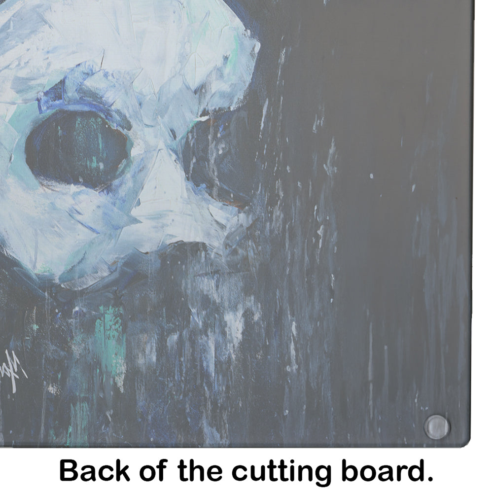 Cryptic Mask Cutting Board Tempered Glass Kitchen Cutting Surface, Heat Resistant Chopping, Non-Slip Feet, Food Prep & Serving