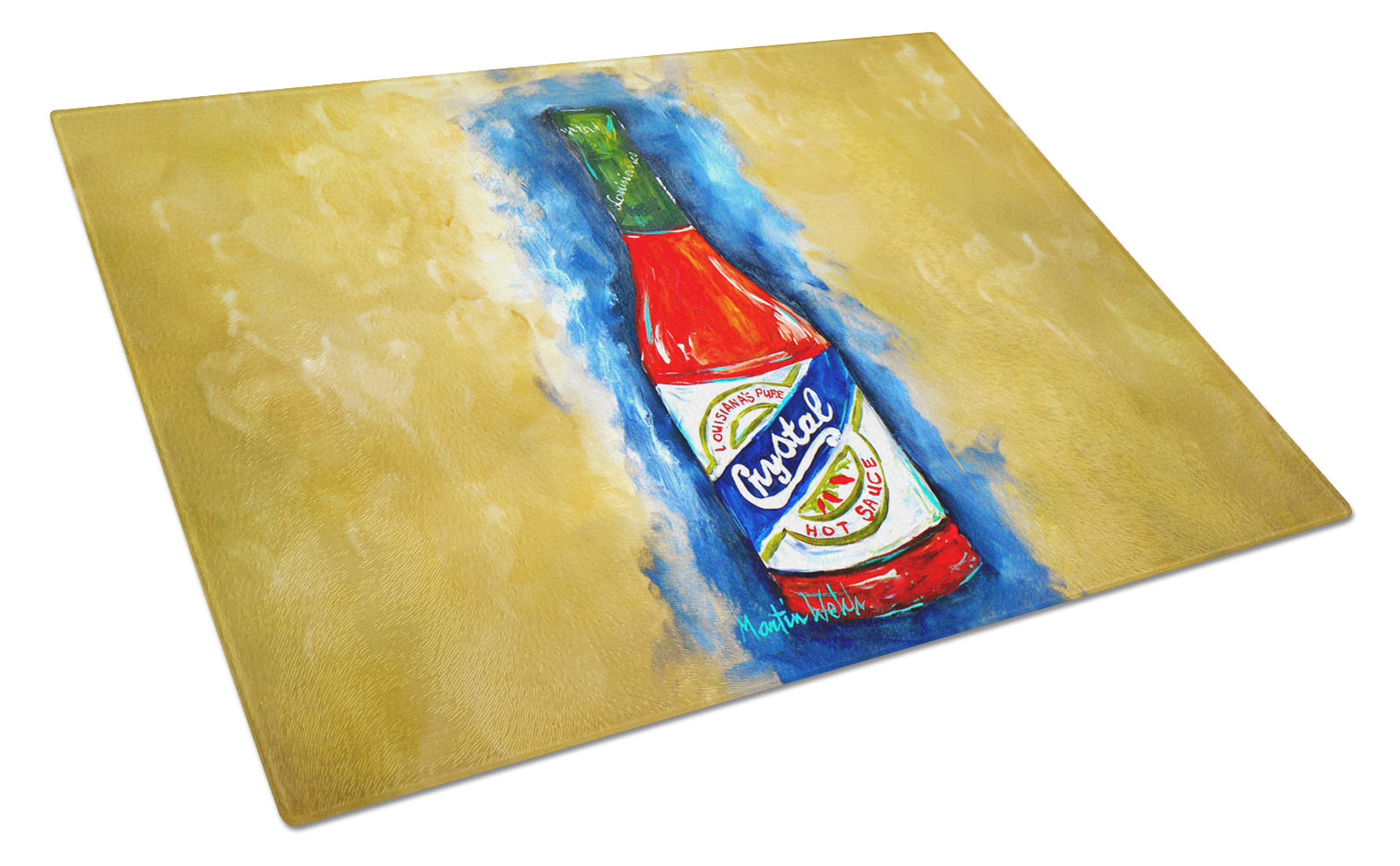 Hot Sauce Crystal Blue Cutting Board Tempered Glass Kitchen Cutting Surface, Heat Resistant Chopping, Non-Slip Feet, Food Prep & Serving