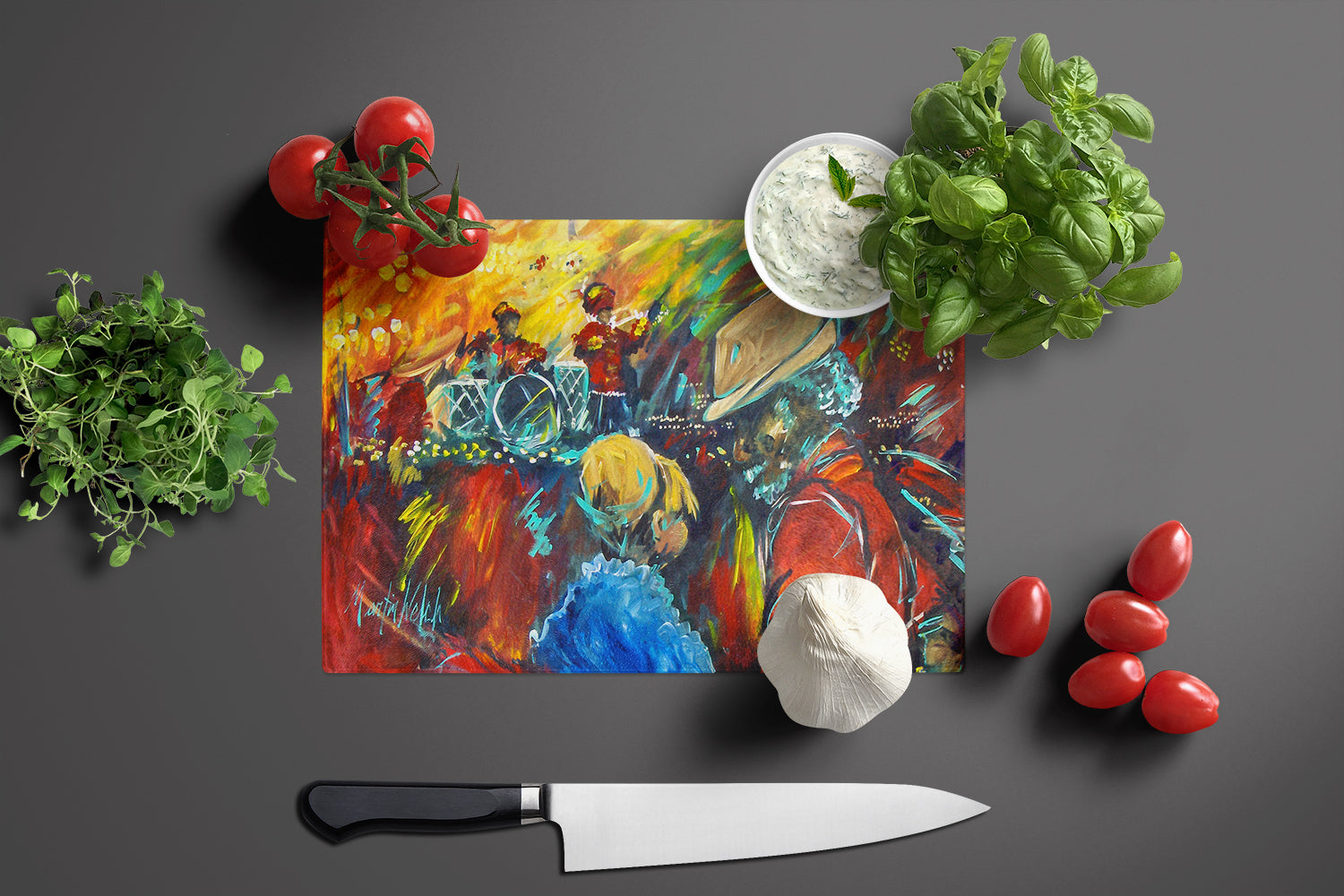 Dance Cutting Board Tempered Glass Kitchen Cutting Surface, Heat Resistant Chopping, Non-Slip Feet, Food Prep & Serving