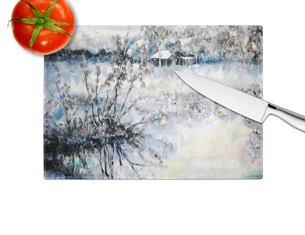 Early Morning Cutting Board Tempered Glass Kitchen Cutting Surface, Heat Resistant Chopping, Non-Slip Feet, Food Prep & Serving