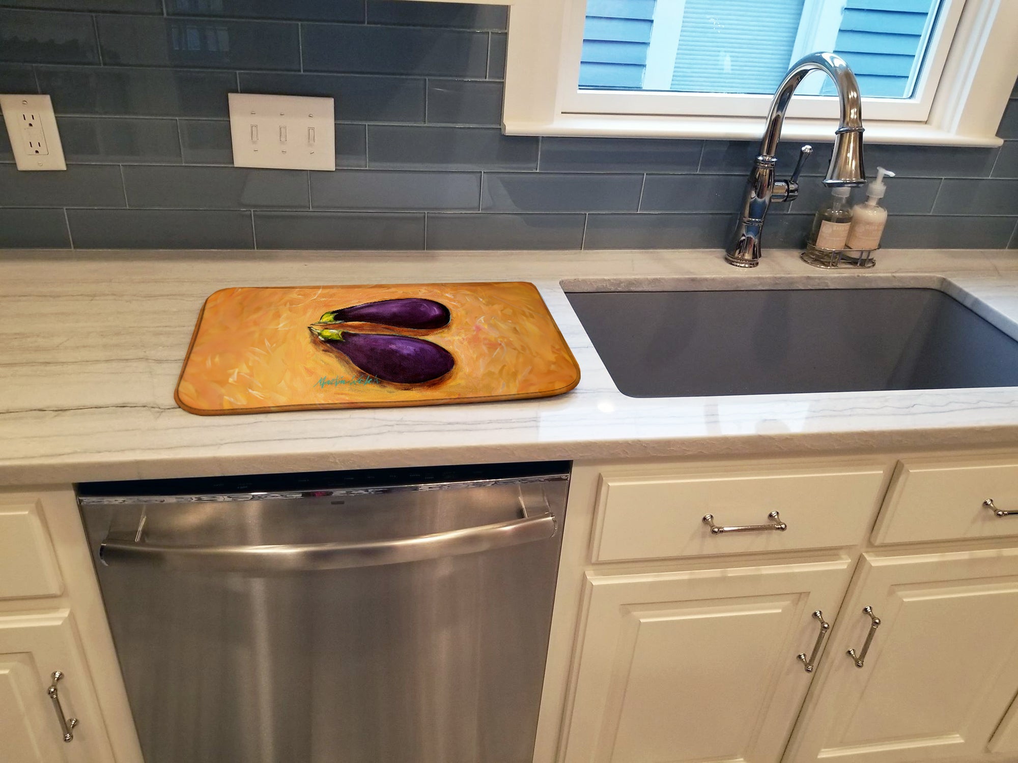 EP II Eggplant Dish Drying Mat Absorbent Dish Drying Mat Pad for Kitchen Counter Dish Drainer Mat for Countertop, 14 x 21", Multicolor