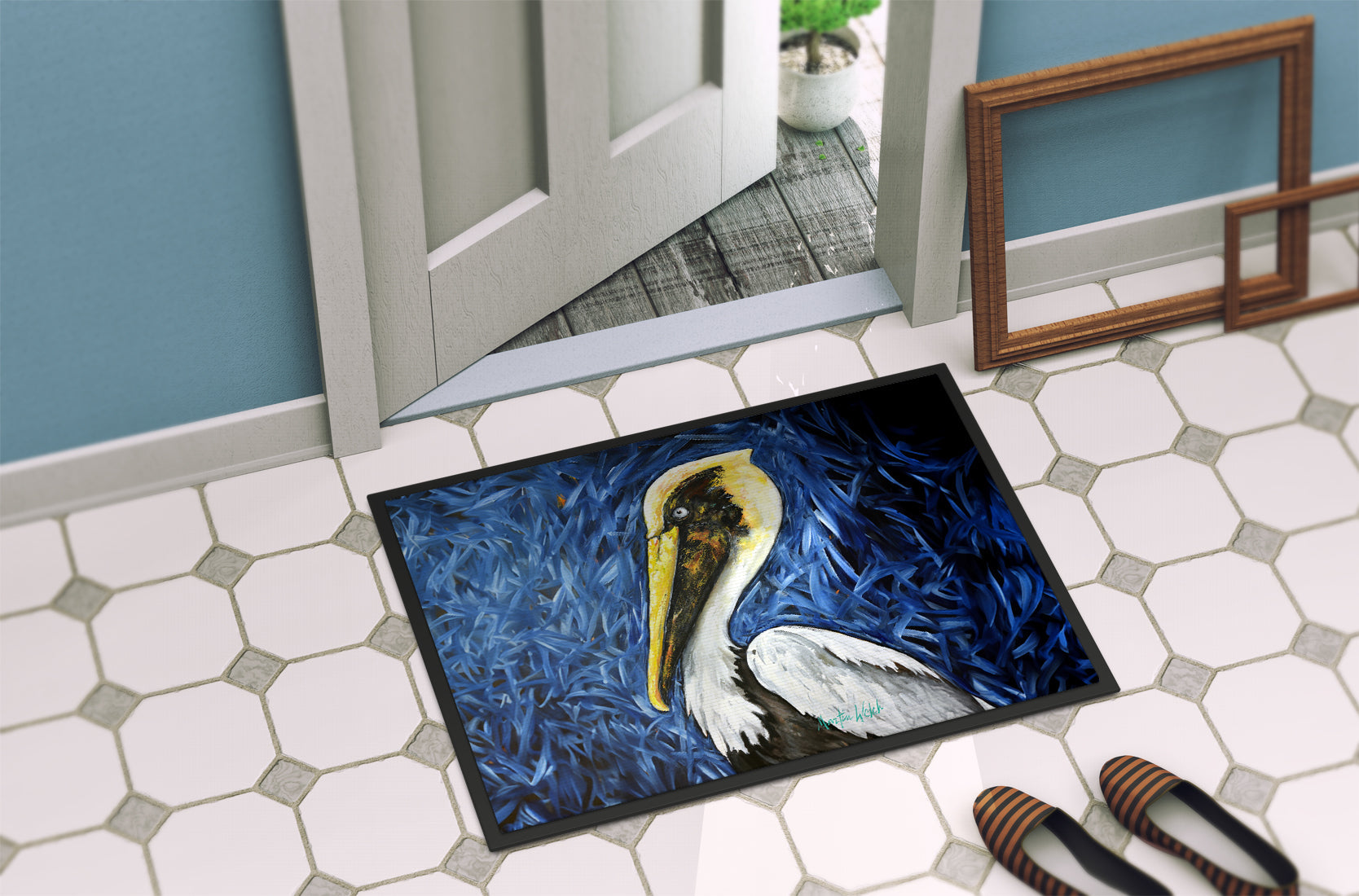 Fierce Pelican Doormat Indoor Outdoor 24H X 36W Front Door Mat Rugs for Entryway, Non Slip Washable Low Pile,