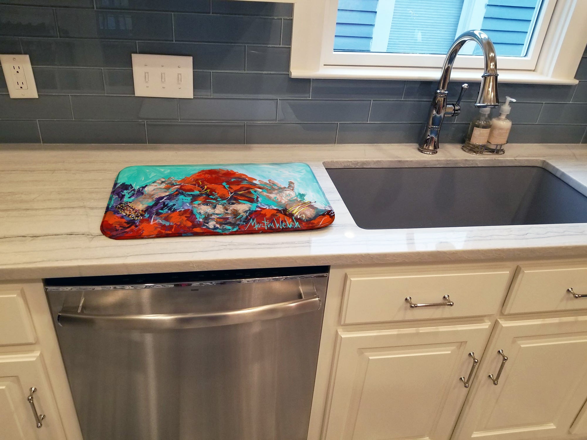 Fortune Teller Dish Drying Mat Absorbent Dish Drying Mat Pad for Kitchen Counter Dish Drainer Mat for Countertop, 14 x 21", Multicolor
