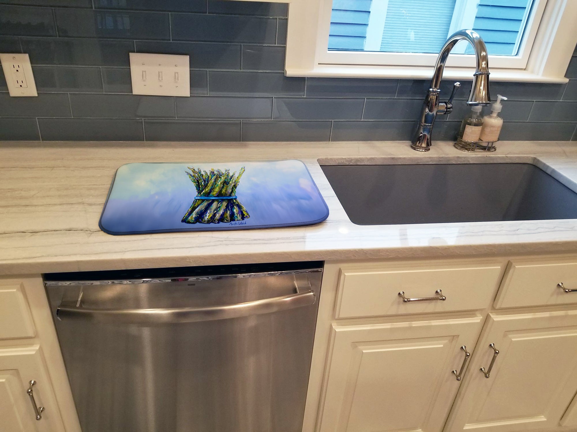 Fresh Bunch Asparagus Dish Drying Mat Absorbent Dish Drying Mat Pad for Kitchen Counter Dish Drainer Mat for Countertop, 14 x 21", Multicolor