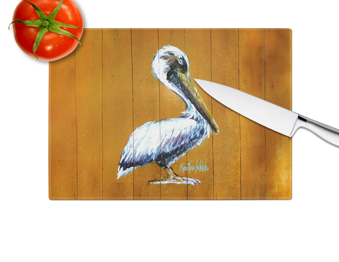 Hangin In Pelican Cutting Board Tempered Glass Kitchen Cutting Surface, Heat Resistant Chopping, Non-Slip Feet, Food Prep & Serving