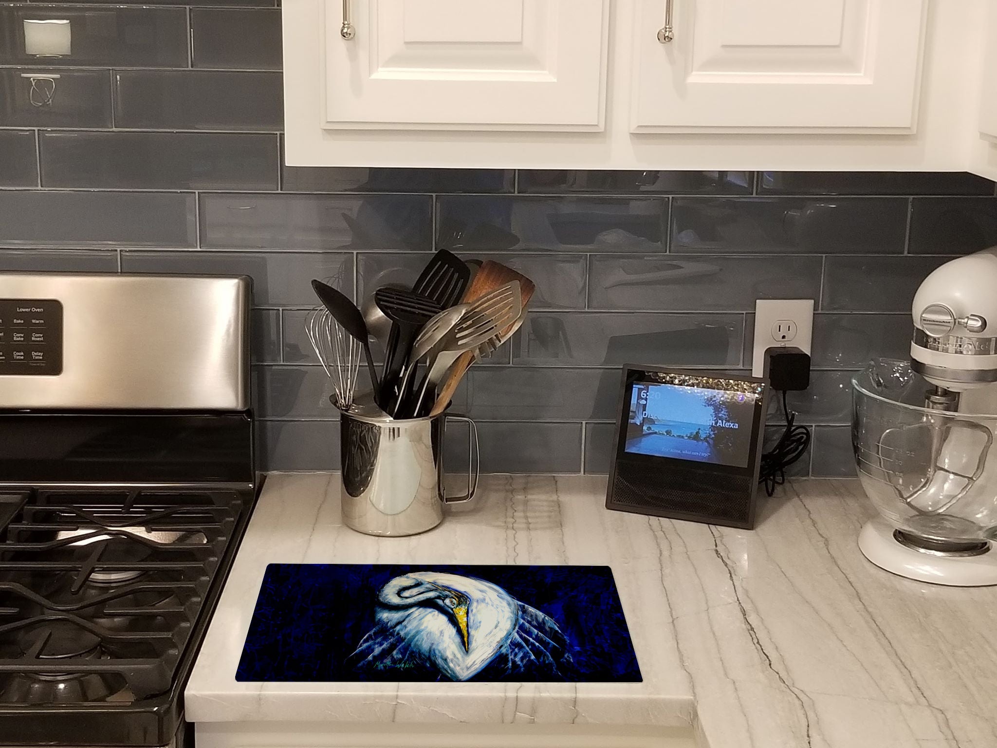 Heron Freshen Up Cutting Board Tempered Glass Kitchen Cutting Surface, Heat Resistant Chopping, Non-Slip Feet, Food Prep & Serving