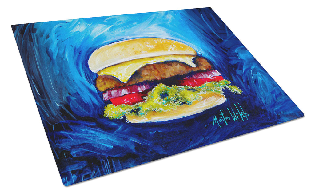 I Want Mine Dressed Hamburger Cutting Board Tempered Glass Kitchen Cutting Surface, Heat Resistant Chopping, Non-Slip Feet, Food Prep & Serving