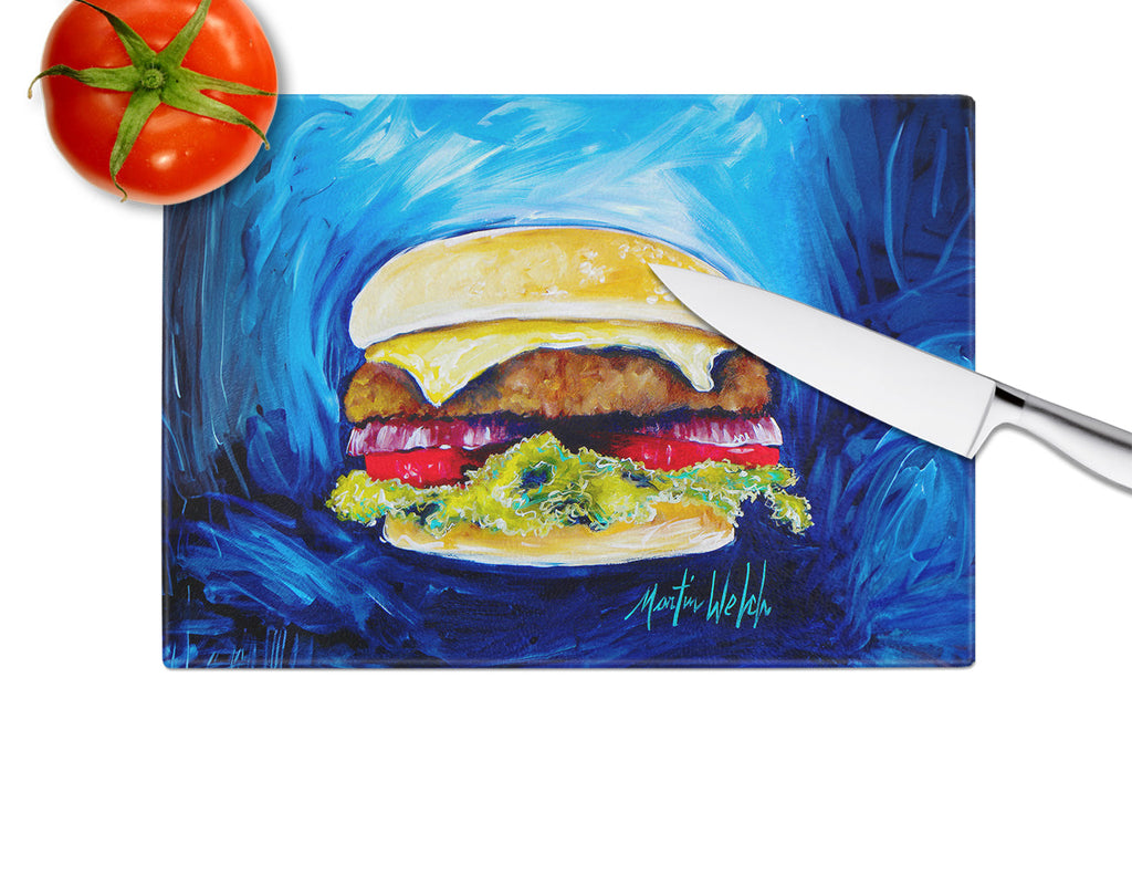 I Want Mine Dressed Hamburger Cutting Board Tempered Glass Kitchen Cutting Surface, Heat Resistant Chopping, Non-Slip Feet, Food Prep & Serving